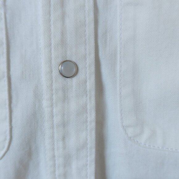 RE/DONE white denim shirt pearl snap crop XS western cowgirl casual cotton rodeo - Picture 3 of 10